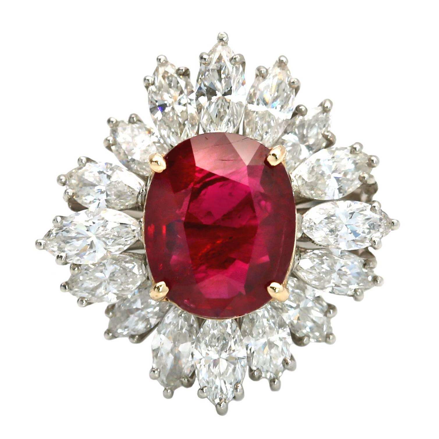 AGL Certified 5.15 Carat Natural Ruby Ring For Sale