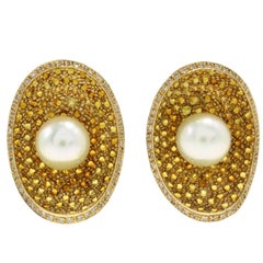  KT 4, 35 Topaz, Pearl, Diamond  Gold Earrings