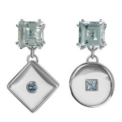 White Gold Aquamarine Rock Crystal Square-peg-round-hole Earrings 6