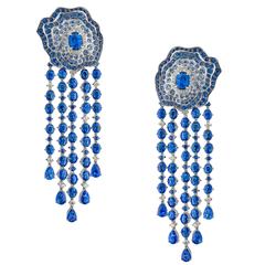 Vanleles Diamond Blue Sapphire Detachable Enchanted Garden Earrings