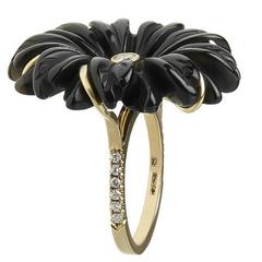 Yellow Gold Onyx Diamond Flowerhead Ring 11