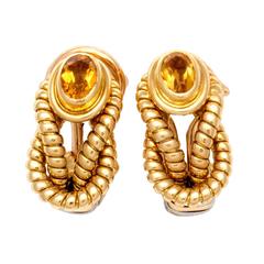 Cartier Paris Citrine Gold Steel Earrings