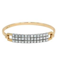 White and Yellow Gold Asscher Cut Diamonds Bangle Bracelet