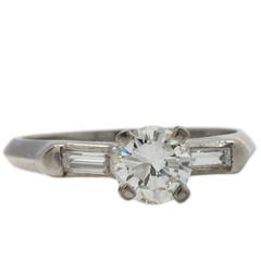 Classic Vintage Platinum Diamond Engagement Ring 0.50 Carat H-VS2, circa 1940s
