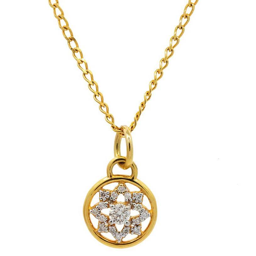Buddha Mama Diamond Gold Dharma Wheel Pendant Necklace For Sale
