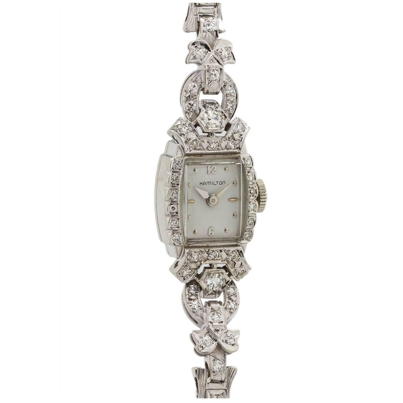 Vintage Lady Hamilton Platinum and Diamond Set Watch, circa 1950s
