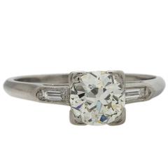 Antique .85 Carat Old European Cut Diamond Platinum Engagement Ring circa 1930s