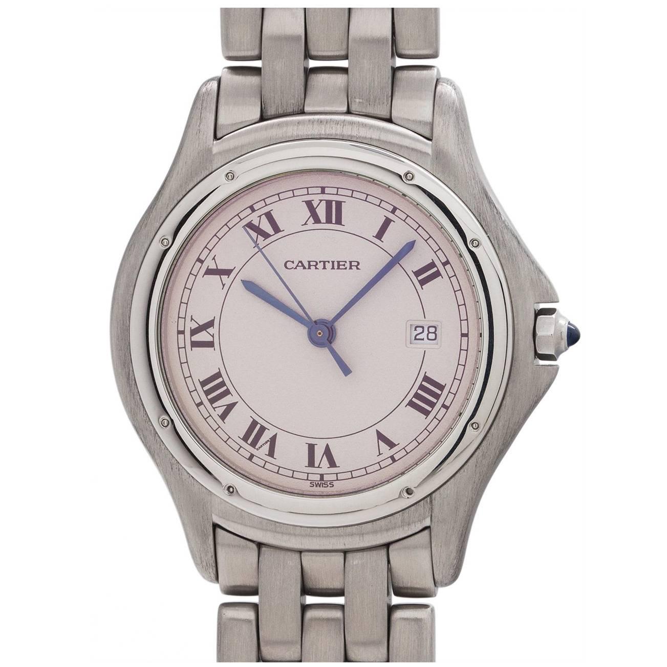 Cartier Stainless Steel Cougar Quartz Wristwatch circa 1980s For Sale
