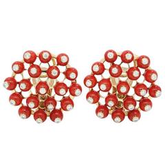 Yellow Gold Mediterranean Coral Beaded Earrings 9