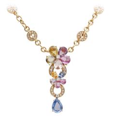 Bulgari BVLGARI Multicolor Sapphire Diamond Gold Flower Necklace