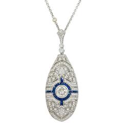 Antique Sapphire Diamond White Gold Necklace 8