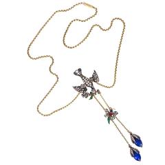 Antique Georgian Enamel Rose Cut Diamond Gold Bird Bug Necklace 10