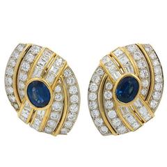 Sapphire Diamond Yellow and White Gold Earrings 12