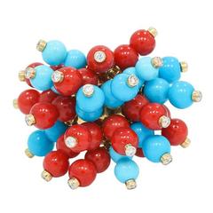 Coral Turquoise Yellow Gold Beaded Ring 11