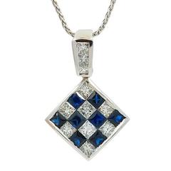 Sapphire Diamond White Gold Square Pendant