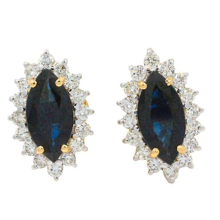 Sapphire Diamond Yellow Gold Earrings For Sale