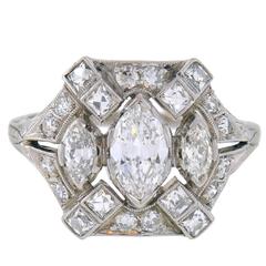 Edwardian Marquise and French Cut Diamond Ring 1.70 Carat