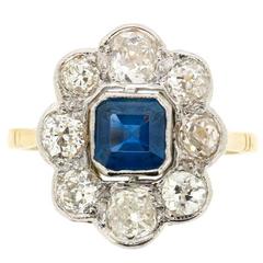 Art Deco Asscher Cut Sapphire Diamond Ring circa 1920s 11