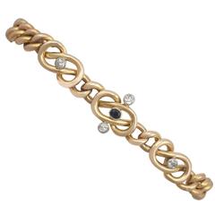 1920s Sapphire Diamond Yellow Gold Curb Bracelet 4