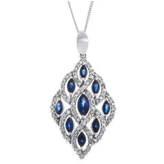 Fancy Peacock Style Marquise Cut Sapphire & Diamond Pendant