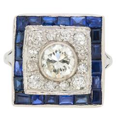 Sapphire Diamond Gold Platinum Cluster Ring circa 1940s