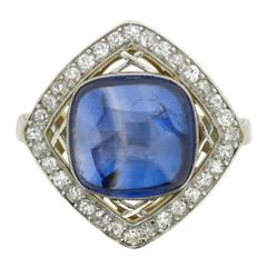 Art Deco Cabochon Sapphire and Diamond Dress Ring, circa 1920s 8