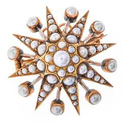 Victorian Seed Pearl Gold Star Brooch