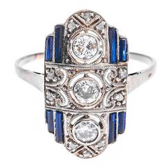 Art Deco 0.36 Carat Diamond Sapphire Gold Cocktail Ring