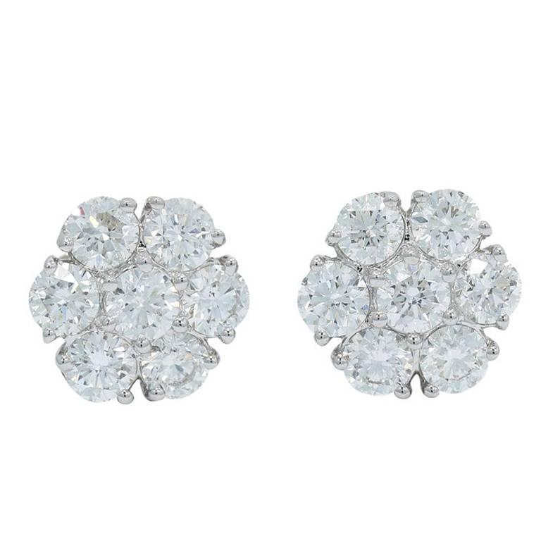 Diamond White Gold Flower Cluster Earrings at 1stDibs