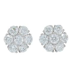 Diamond White Gold Flower Cluster Earrings