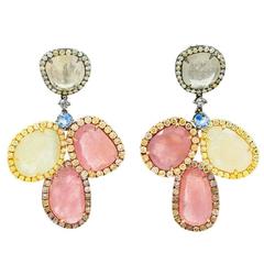 Tricolor Sapphire Diamonds Gold Earrings