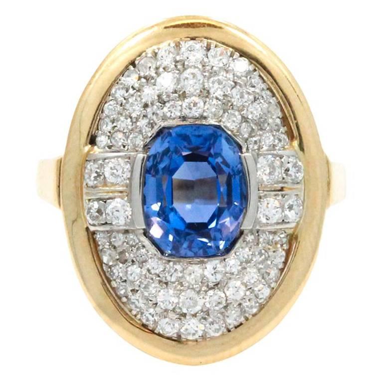 Sapphire Diamond Yellow Gold Ring For Sale