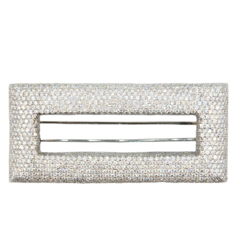 Laura Munder Pave' Diamond White Gold Brooch For Sale