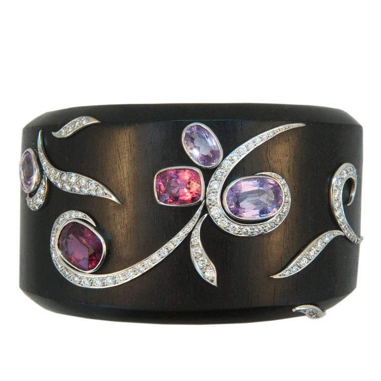 Laura Munder Pink and Purple Spinel Diamond White Gold Cuff Bracelet For Sale