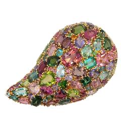 Laura Munder Multi-Color Tourmaline Peridot Yellow Gold Brooch