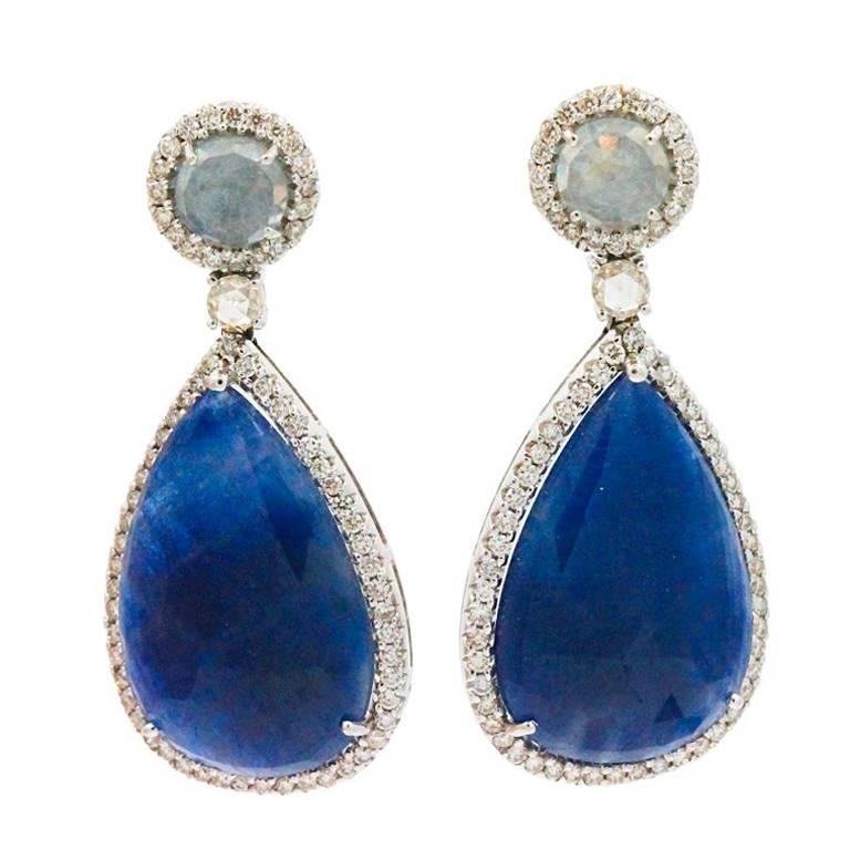 Sapphire Diamond White Gold Earrings For Sale