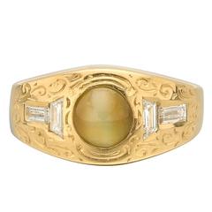 Cat's Eye Chrysoberyl Diamond Gentleman's Ring 9