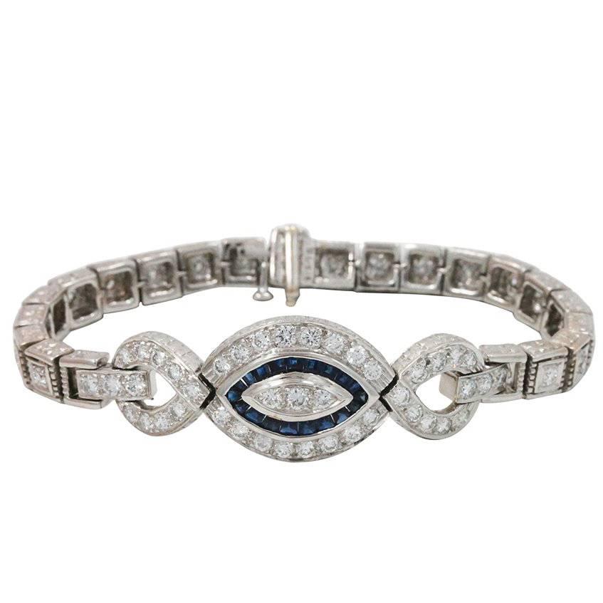 Sapphire Diamond White Gold Bracelet For Sale