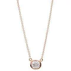 Solitaire 0.62 Carat Old Mine Cut Diamond Rose Gold Necklace