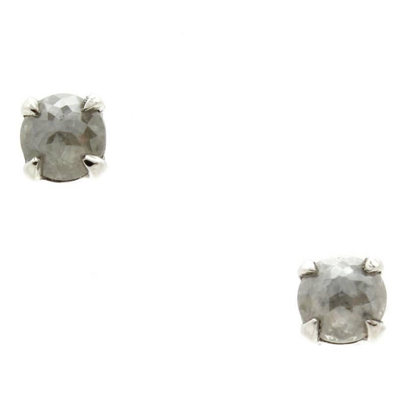 Grey Rose Cut Diamond Platinum Stud Earrings For Sale