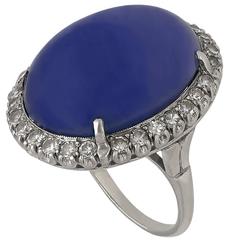 Art Deco 27.87 Carat Cabochon Ceylon Star Sapphire Diamond Platinum Ring