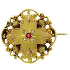 Luise Gold Diamond Ruby Brooch 4
