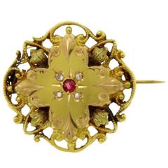  Gold Diamond Ruby Brooch