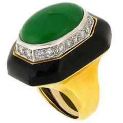 Certified David Webb Jadeite Jade Onyx Diamond Gold Platinum Cocktail Ring 10