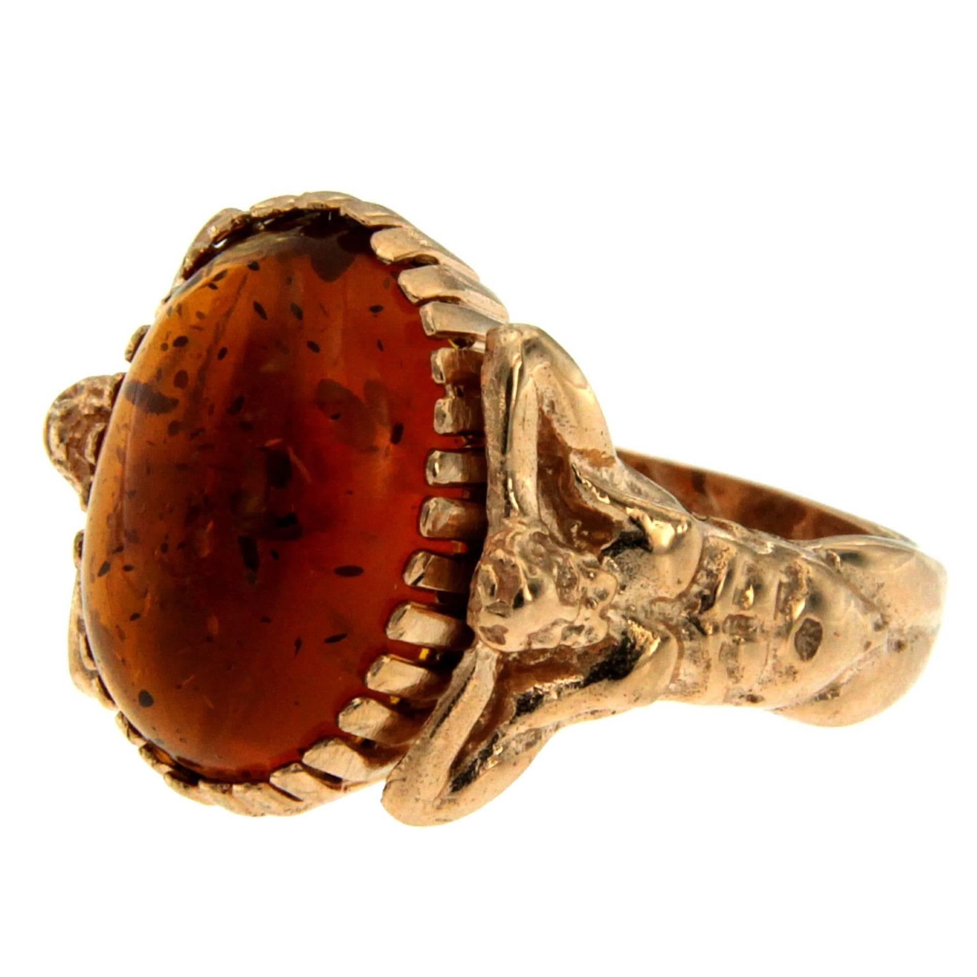 Carnelian Gold Sculptural Man Body Dome Gold Ring