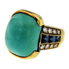 Turquoise Diamond Sapphire Gold Ring 4