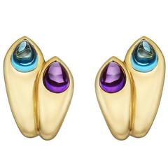 Bulgari Yellow Gold Amethyst Blue Topaz Earclips 4