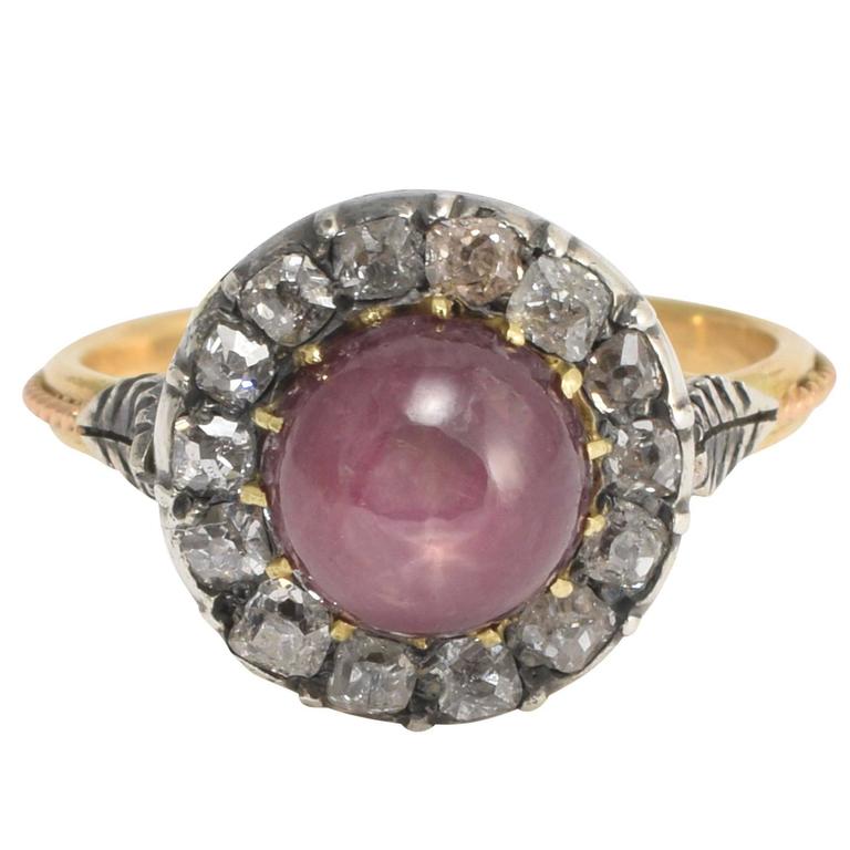 Antique Victorian Star Ruby Diamond Cluster Ring at 1stDibs