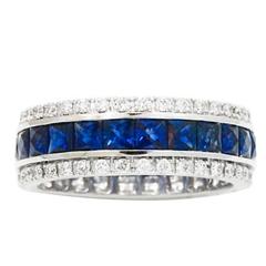 Sapphire Diamond White Gold Band Ring 9