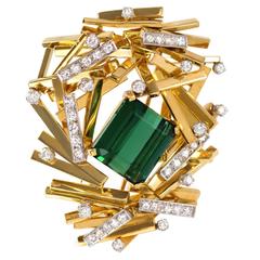 1970s H. Stern Modernist Diamond Tourmaline Gold and Platinum Brooch 5